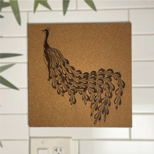 Abstract Peacock Engraved Cork Wall Hanging Mural - Arbo Engravings