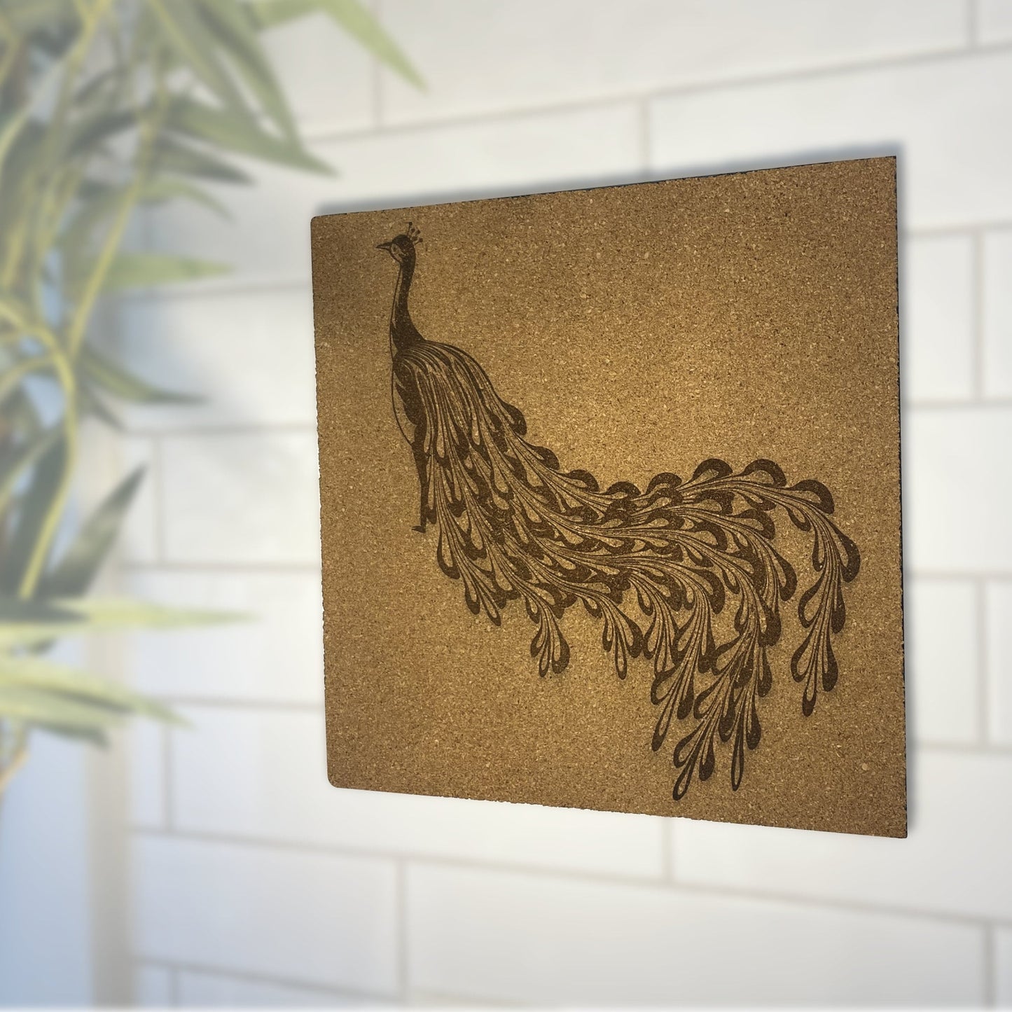 Abstract Peacock Engraved Cork Wall Hanging Mural - Arbo Engravings