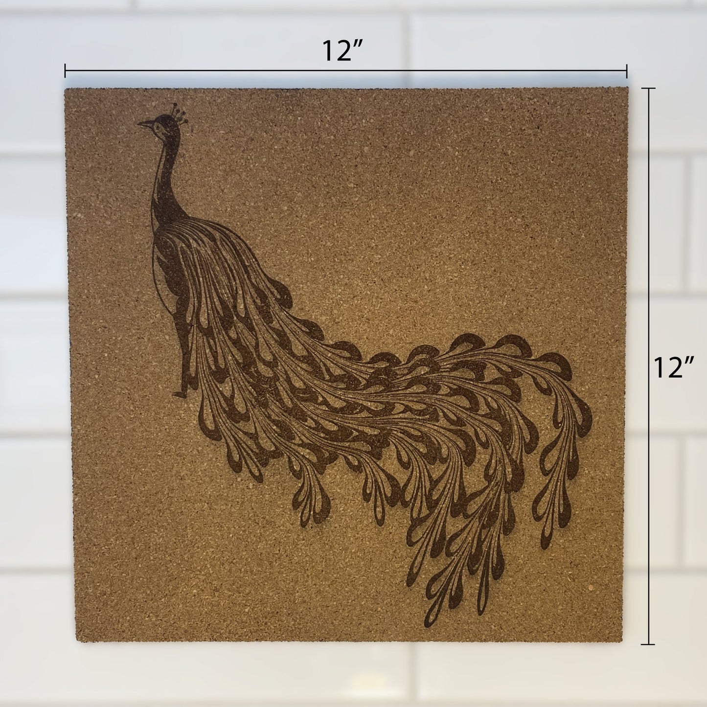 Abstract Peacock Engraved Cork Wall Hanging Mural - Arbo Engravings