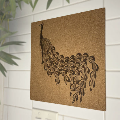 Abstract Peacock Engraved Cork Wall Hanging Mural - Arbo Engravings