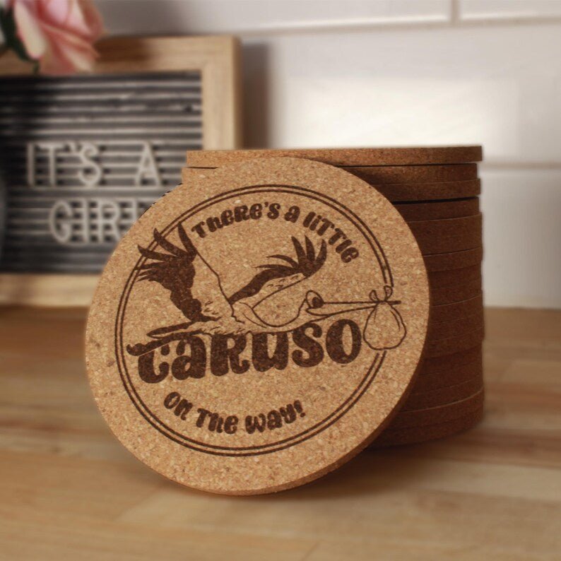 Baby Shower Party Favor Cork Coasters - Personalized - Arbo Engravings