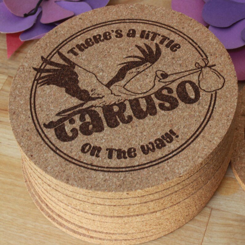 Baby Shower Party Favor Cork Coasters - Personalized - Arbo Engravings