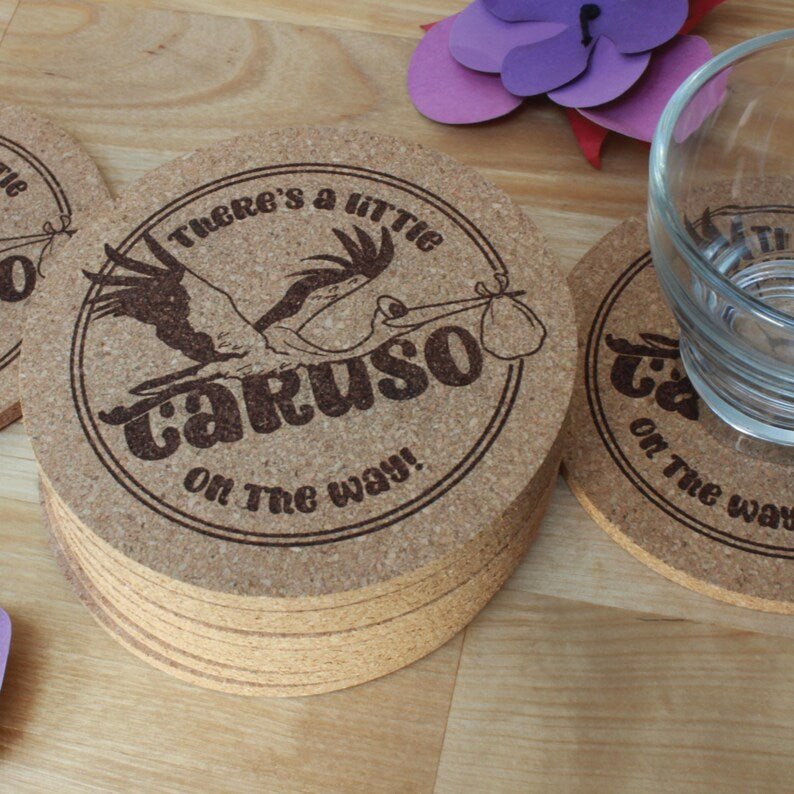 Baby Shower Party Favor Cork Coasters - Personalized - Arbo Engravings