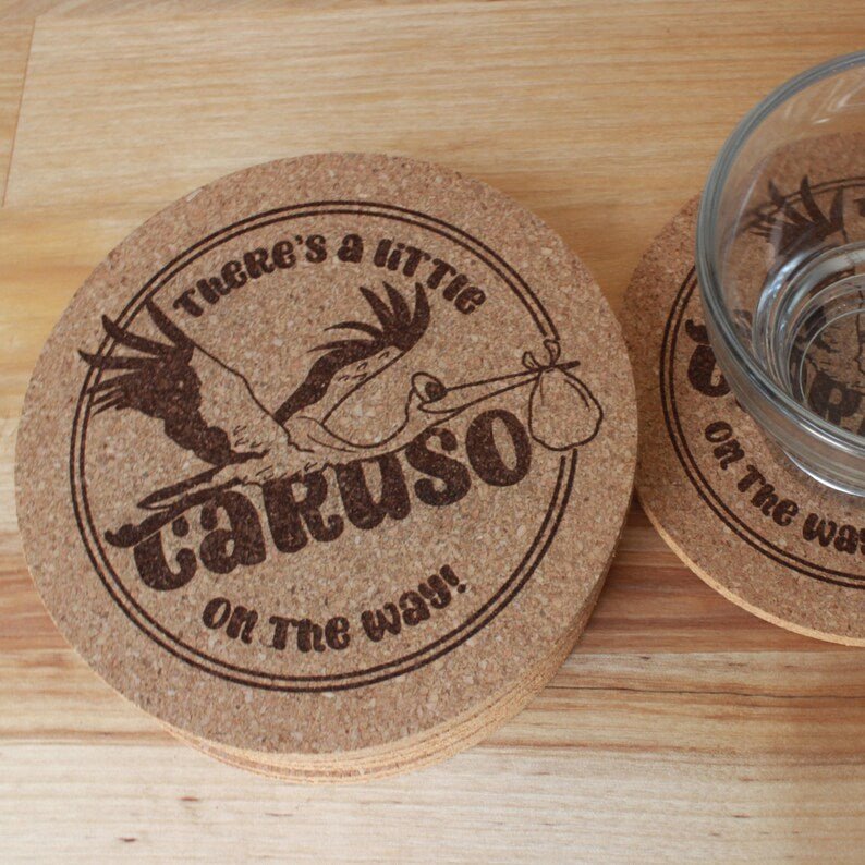 Baby Shower Party Favor Cork Coasters - Personalized - Arbo Engravings