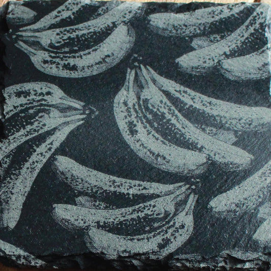 Banana Bunch Pattern - Pop Art Style - Slate Drink Coasters - Arbo Engravings