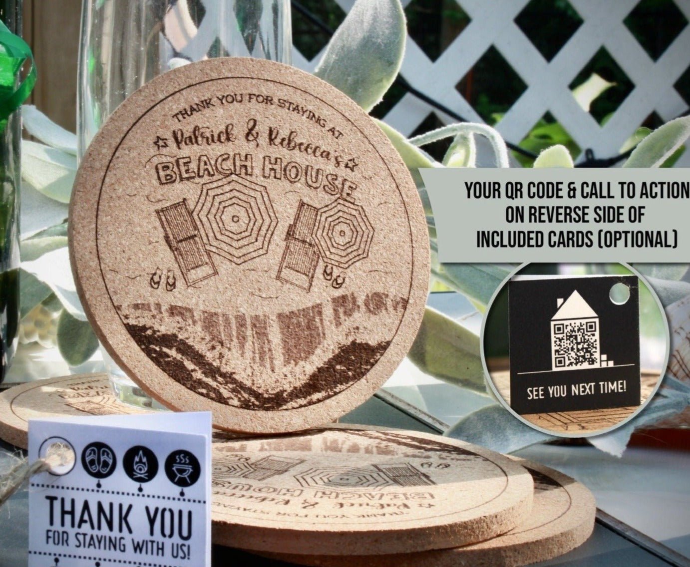 Beach House Custom Coasters Thank you Gift - Arbo Engravings