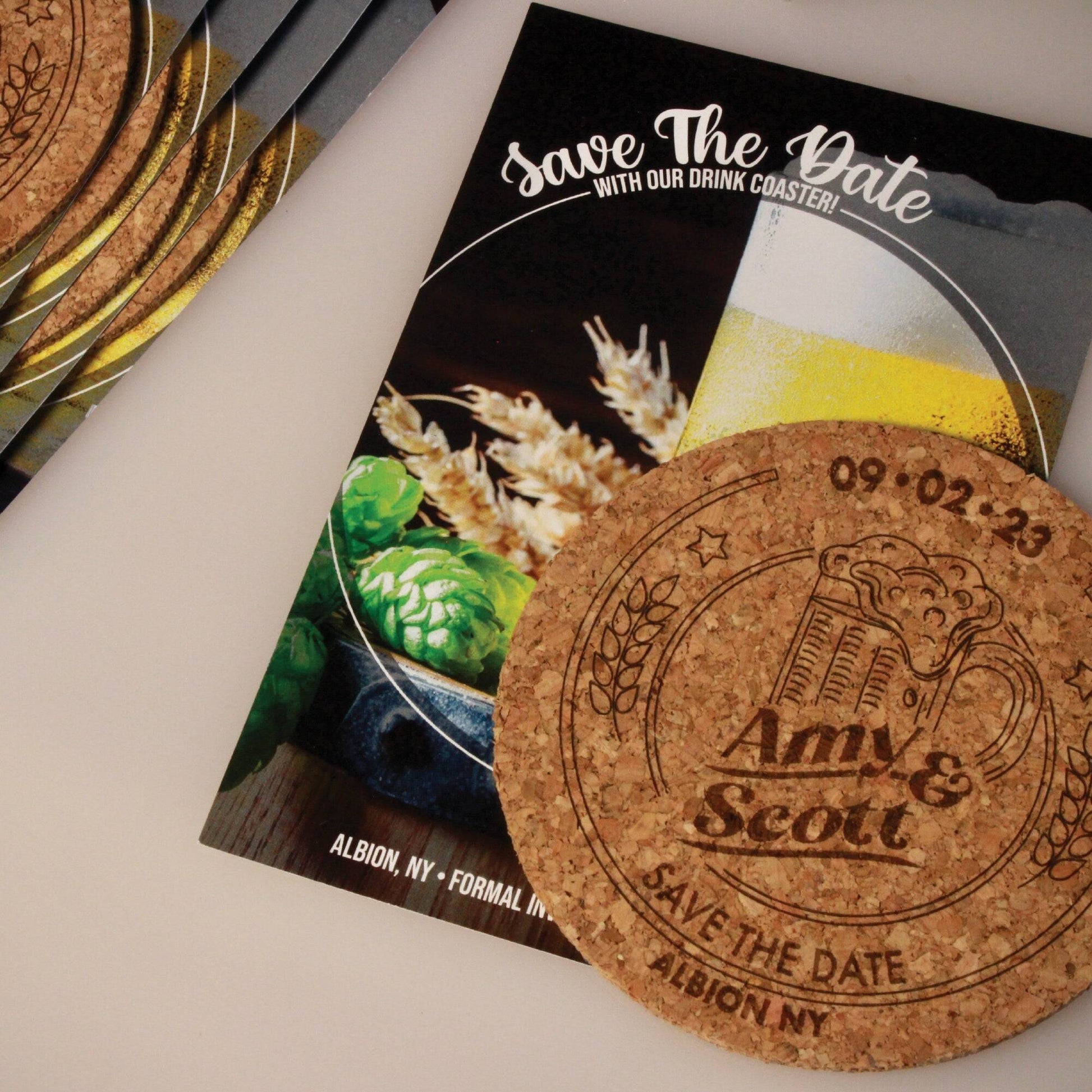 Brewery Save The Date Coasters + Card - Arbo Engravings