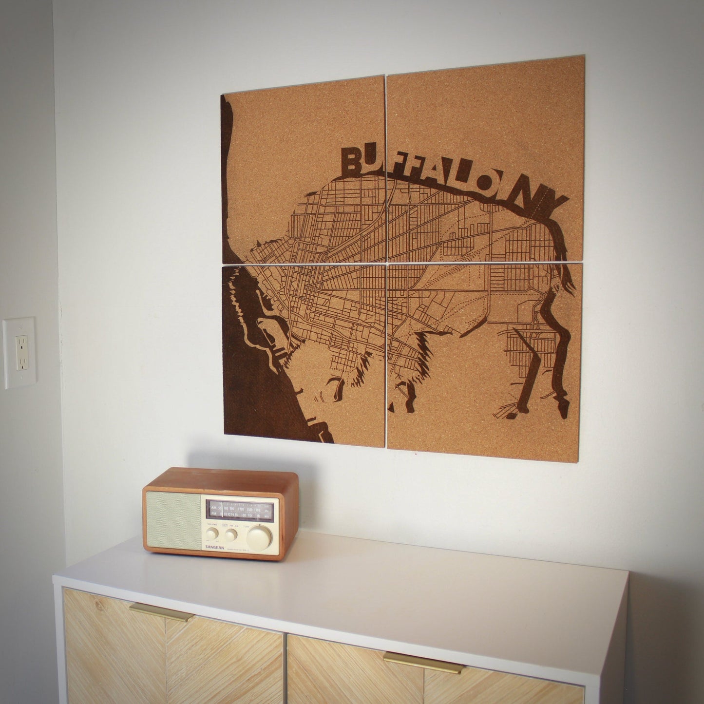 Buffalo NY City Street Map Wall Hanging Engraved Cork - Arbo Engravings