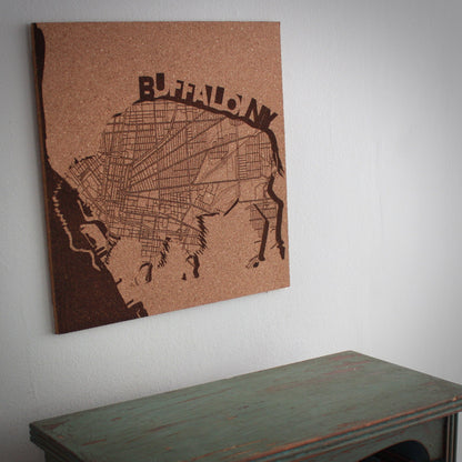 Buffalo NY City Street Map Wall Hanging Engraved Cork - Arbo Engravings