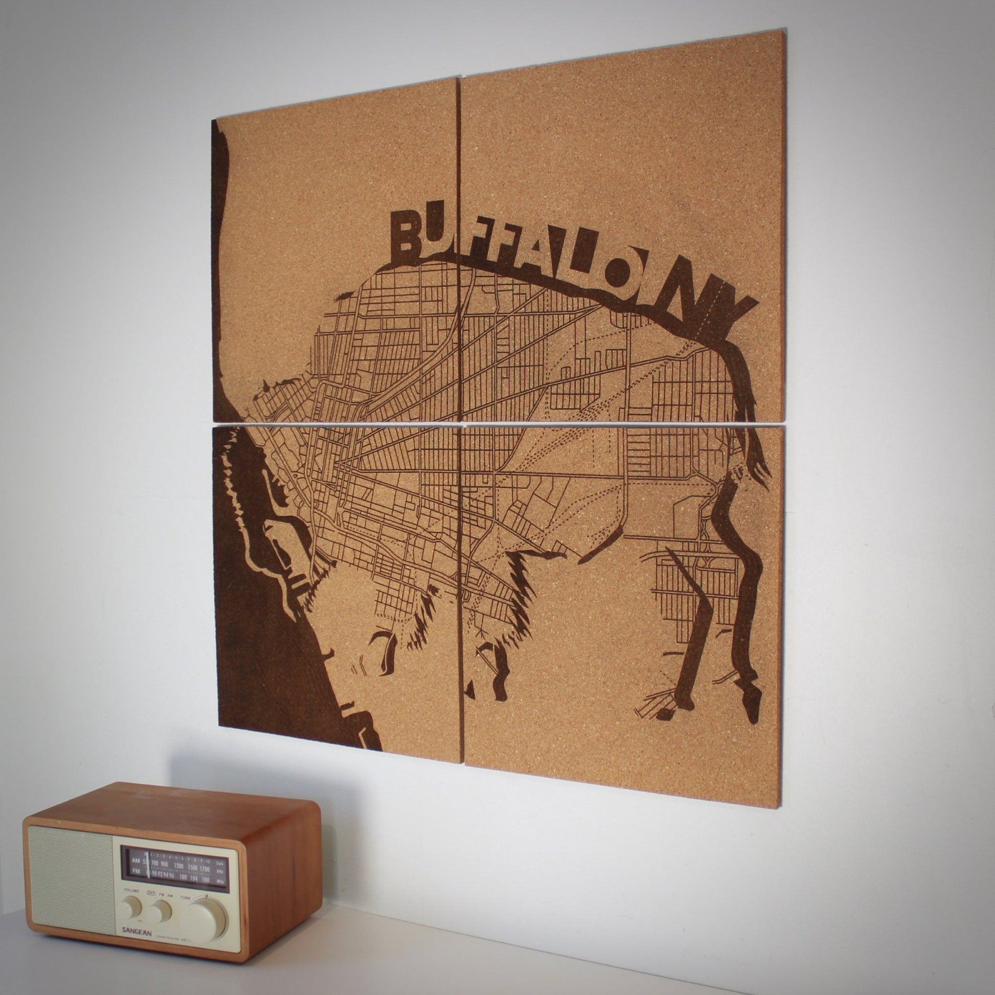 Buffalo NY City Street Map Wall Hanging Engraved Cork - Arbo Engravings