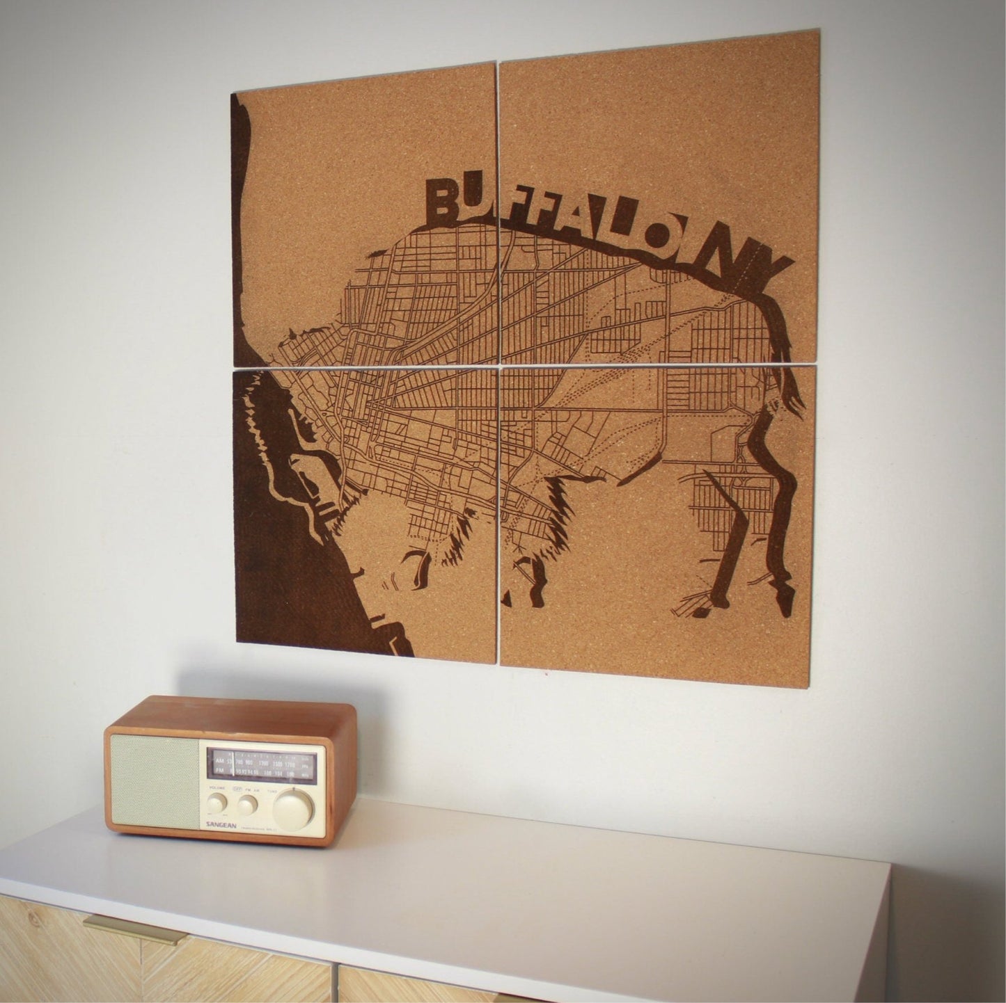 Buffalo NY City Street Map Wall Hanging Engraved Cork - Arbo Engravings