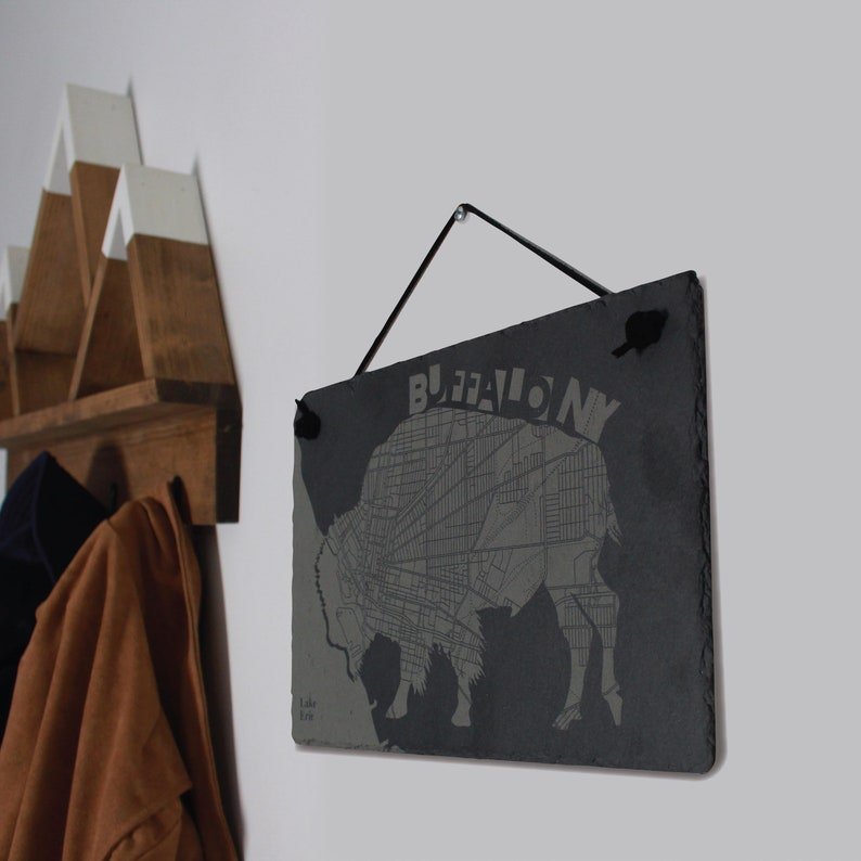 Buffalo NY Slate Hanger Wall Art - Buffalo Map - Arbo Engravings