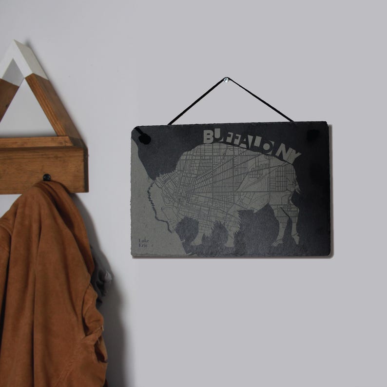 Buffalo NY Slate Hanger Wall Art - Buffalo Map - Arbo Engravings