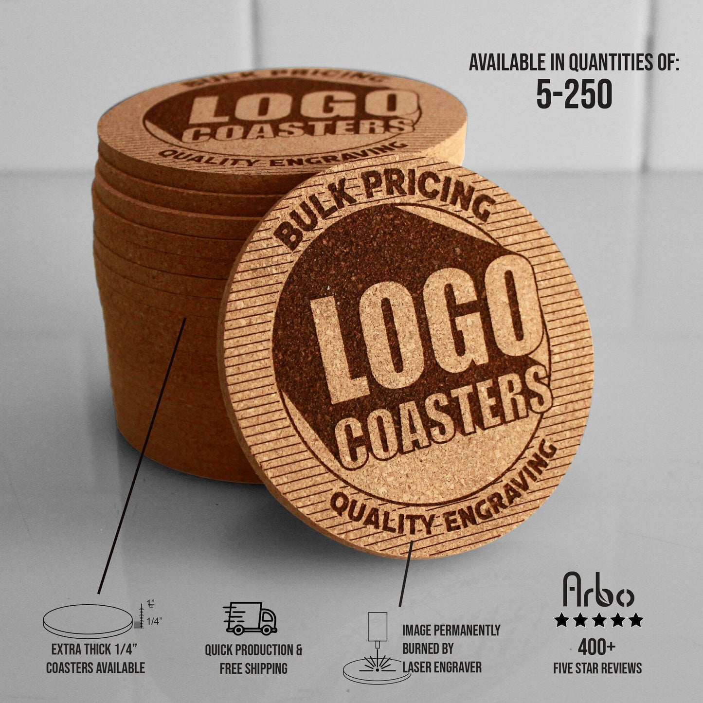 Business Logo Custom Cork Coasters - Arbo Engravings