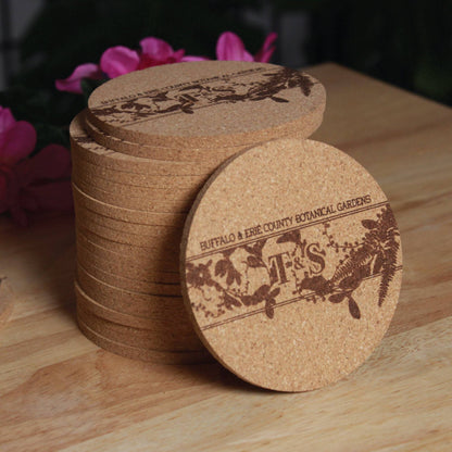 Custom Engraved Initials with Foliage Wedding Coasters - Arbo Engravings