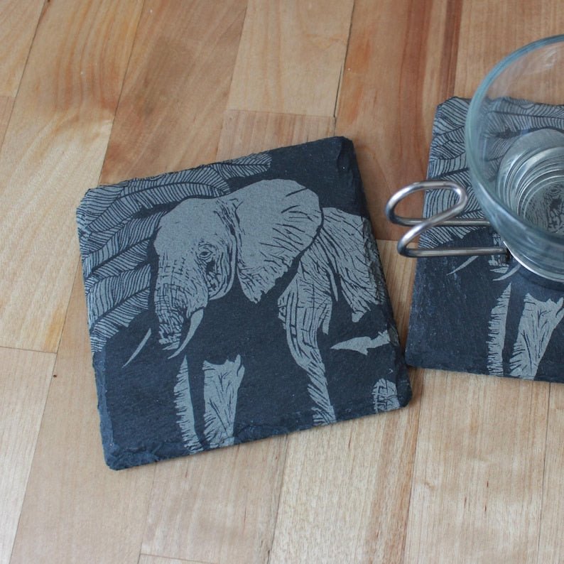 Elephant Slate Drink Coaster Gift Set - Arbo Engravings