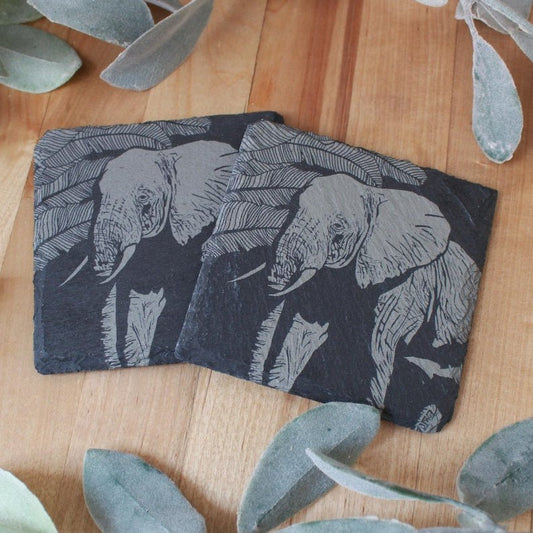 Elephant Slate Drink Coaster Gift Set - Arbo Engravings