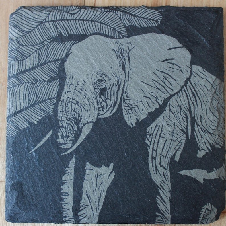 Elephant Slate Drink Coaster Gift Set - Arbo Engravings