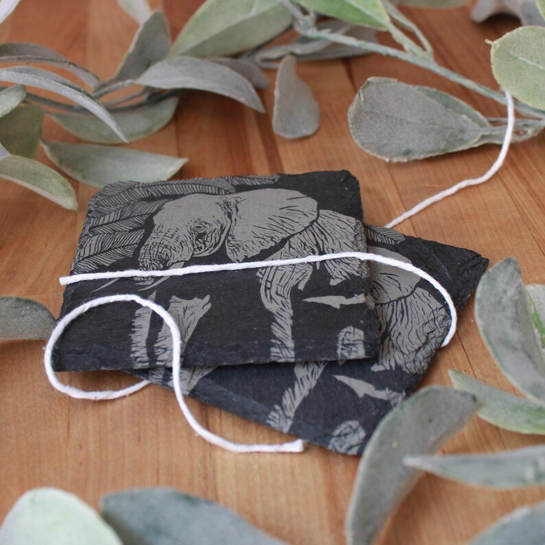 Elephant Slate Drink Coaster Gift Set - Arbo Engravings