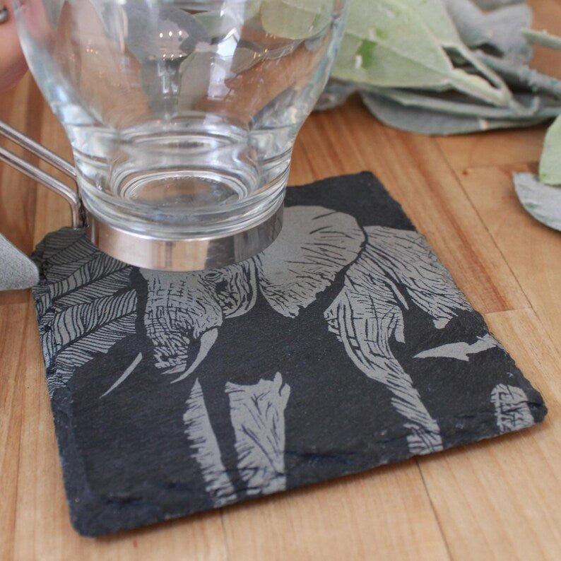 Elephant Slate Drink Coaster Gift Set - Arbo Engravings