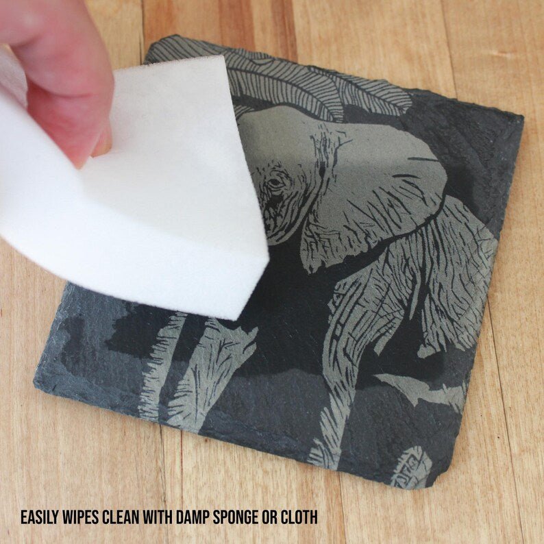 Elephant Slate Drink Coaster Gift Set - Arbo Engravings