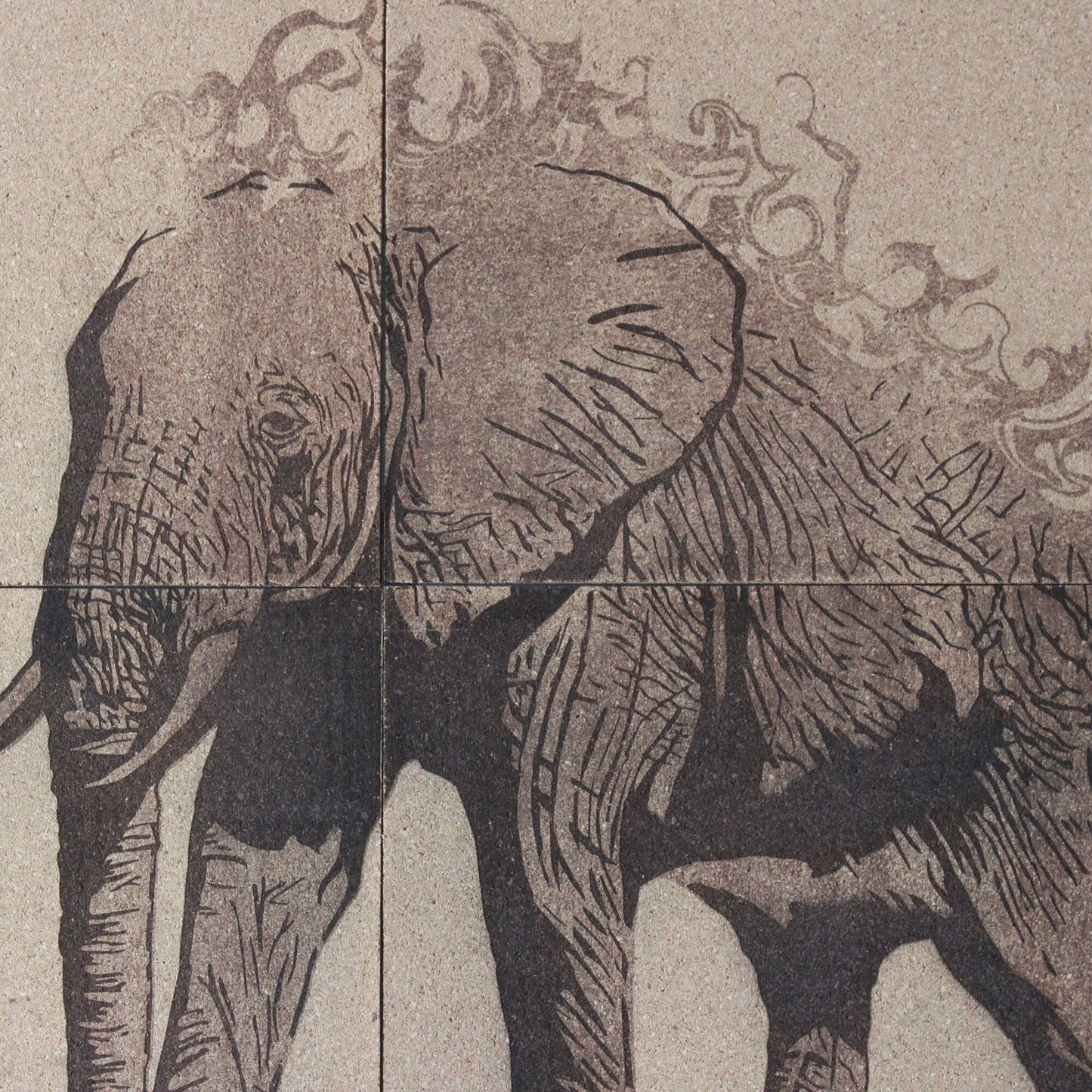 Engraved Elephant Tiled Wall Art - Arbo Engravings