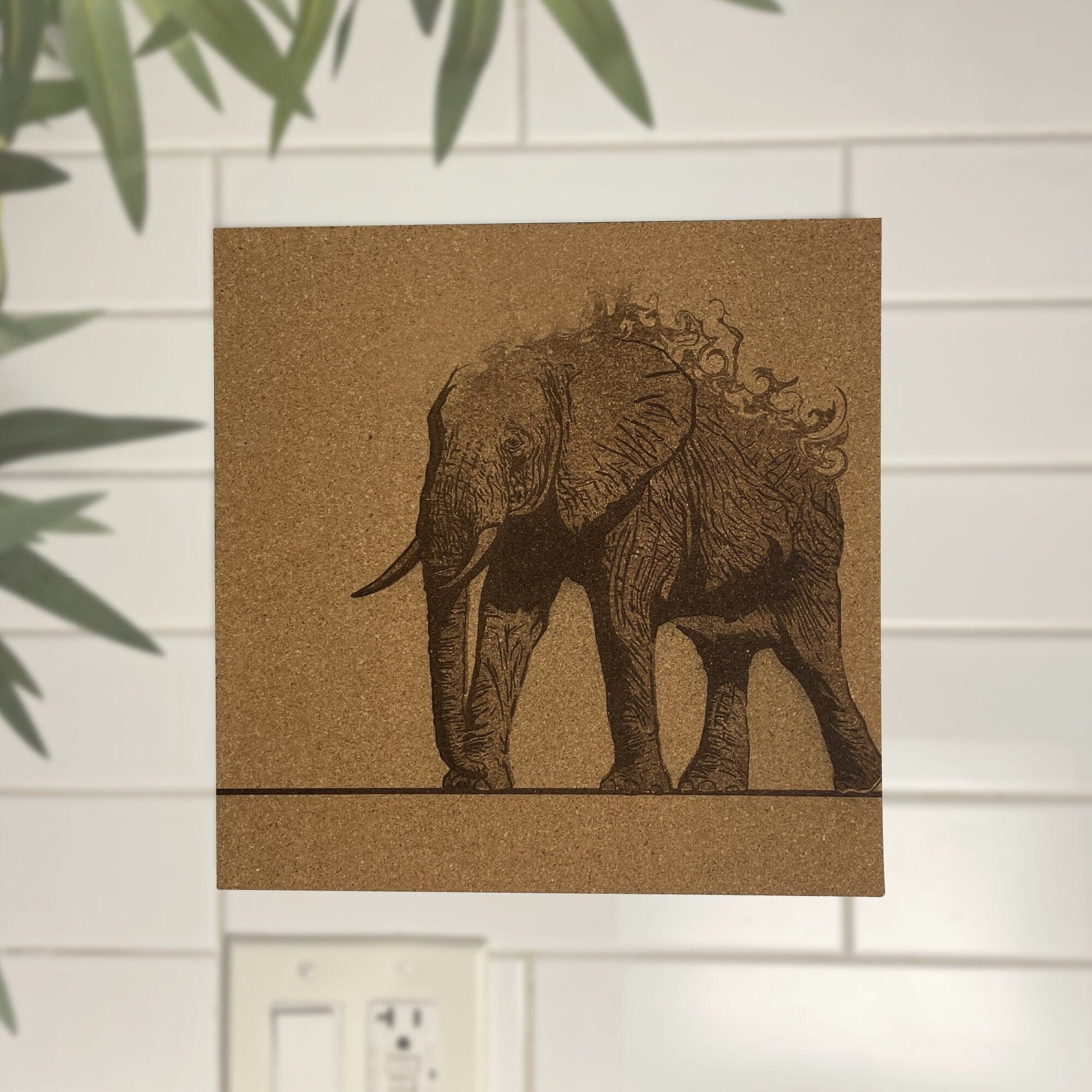 Engraved Elephant Tiled Wall Art - Arbo Engravings