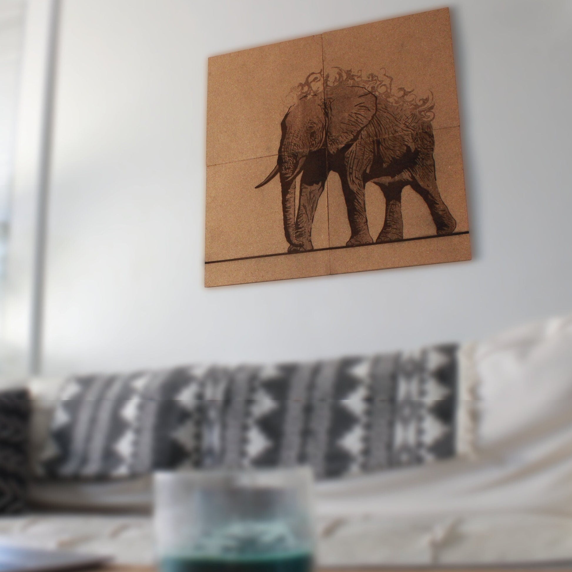 Engraved Elephant Tiled Wall Art - Arbo Engravings