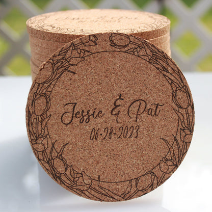 Floral Wreath Wedding Coasters - Arbo Engravings