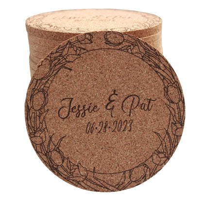 Floral Wreath Wedding Coasters - Arbo Engravings