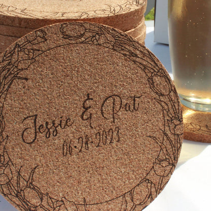 Floral Wreath Wedding Coasters - Arbo Engravings