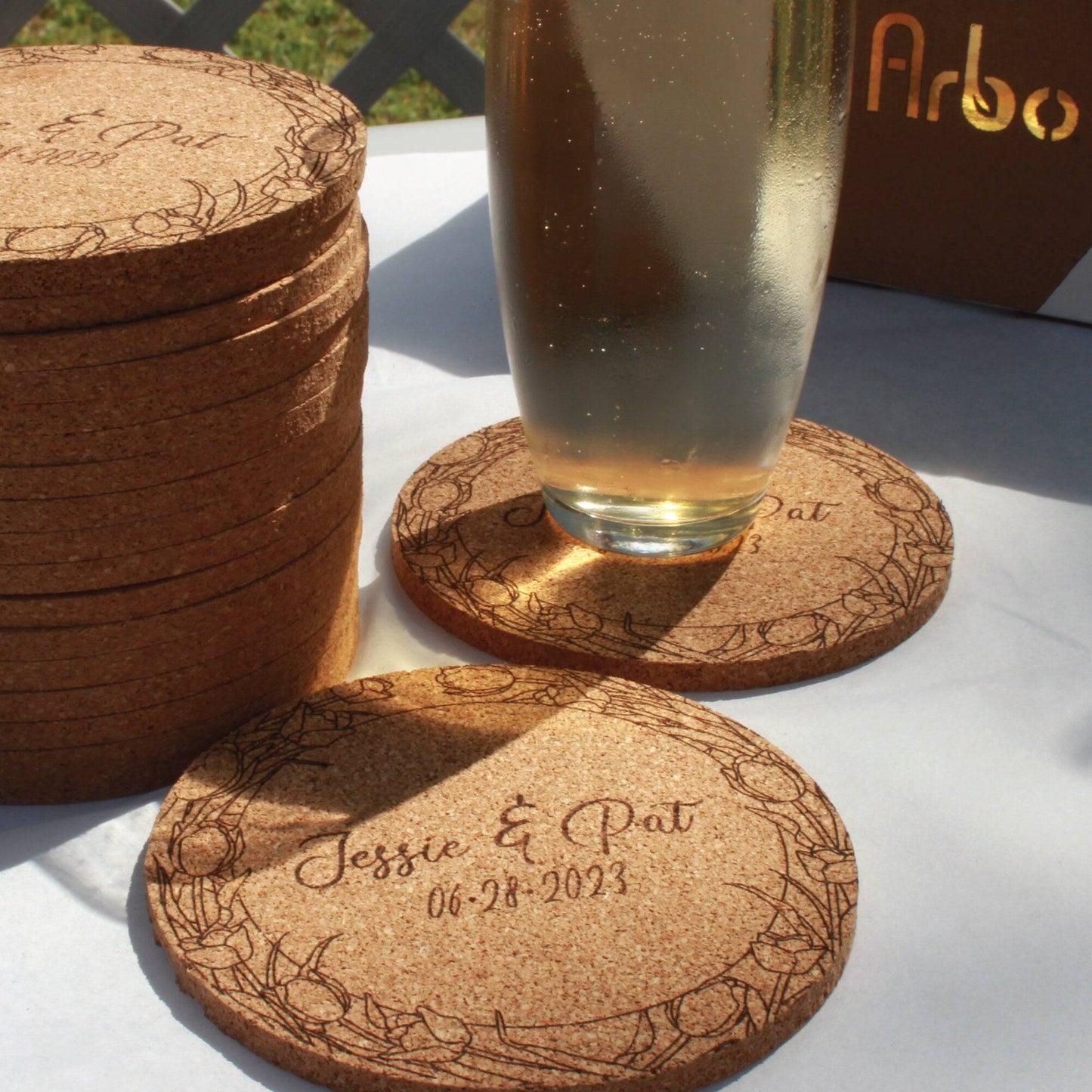 Floral Wreath Wedding Coasters - Arbo Engravings