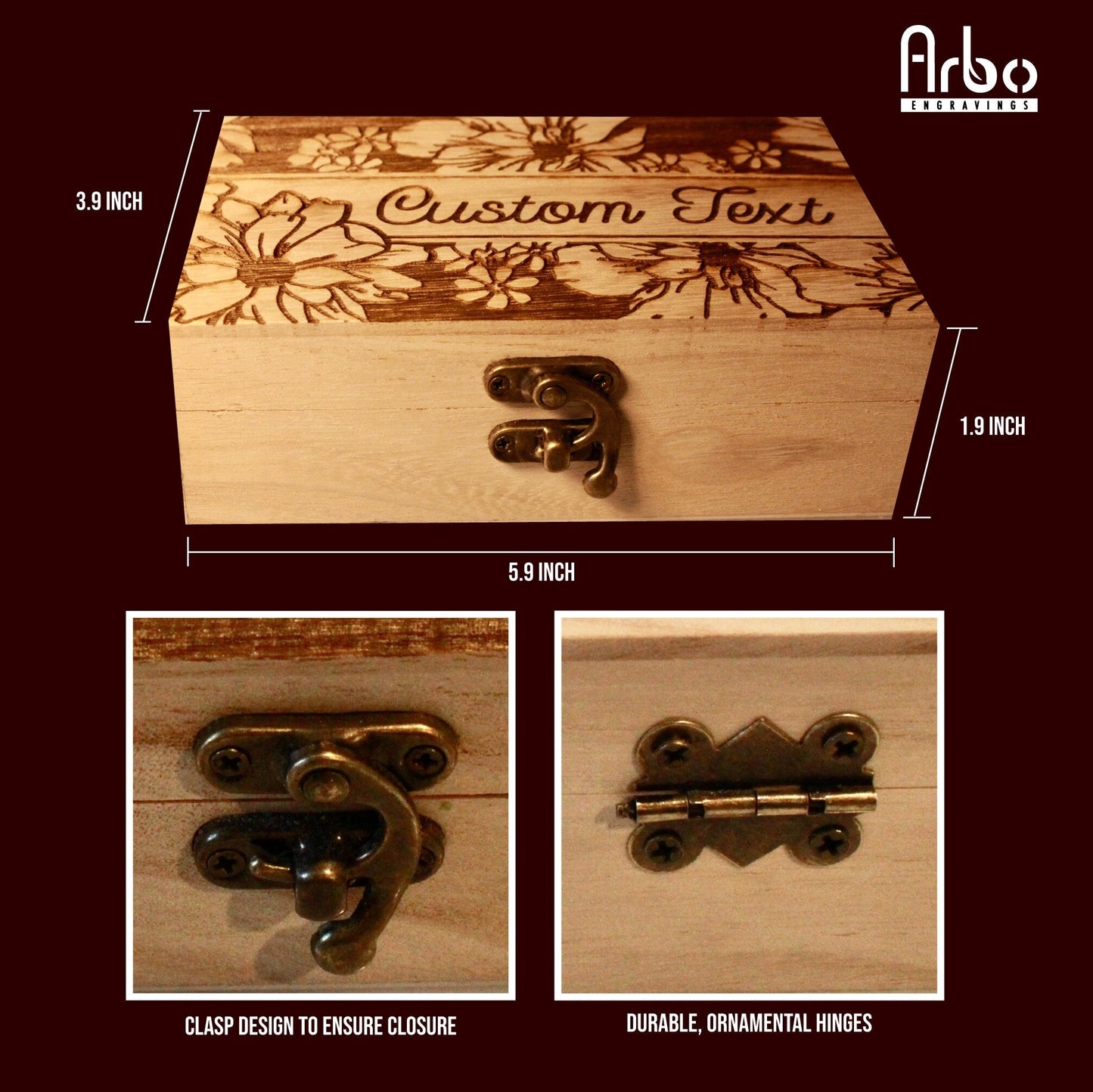 Flower Pattern Custom Text Jewelry Box - Arbo Engravings