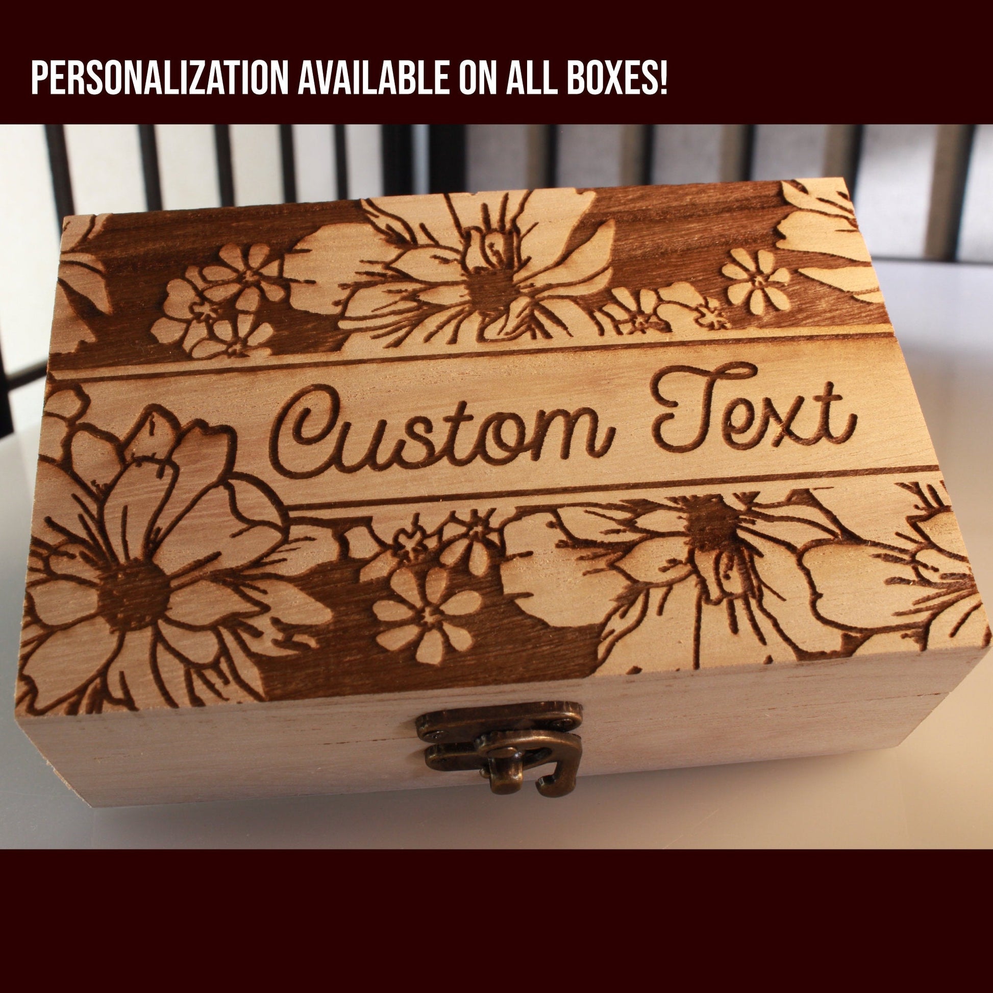 Flower Pattern Custom Text Jewelry Box - Arbo Engravings