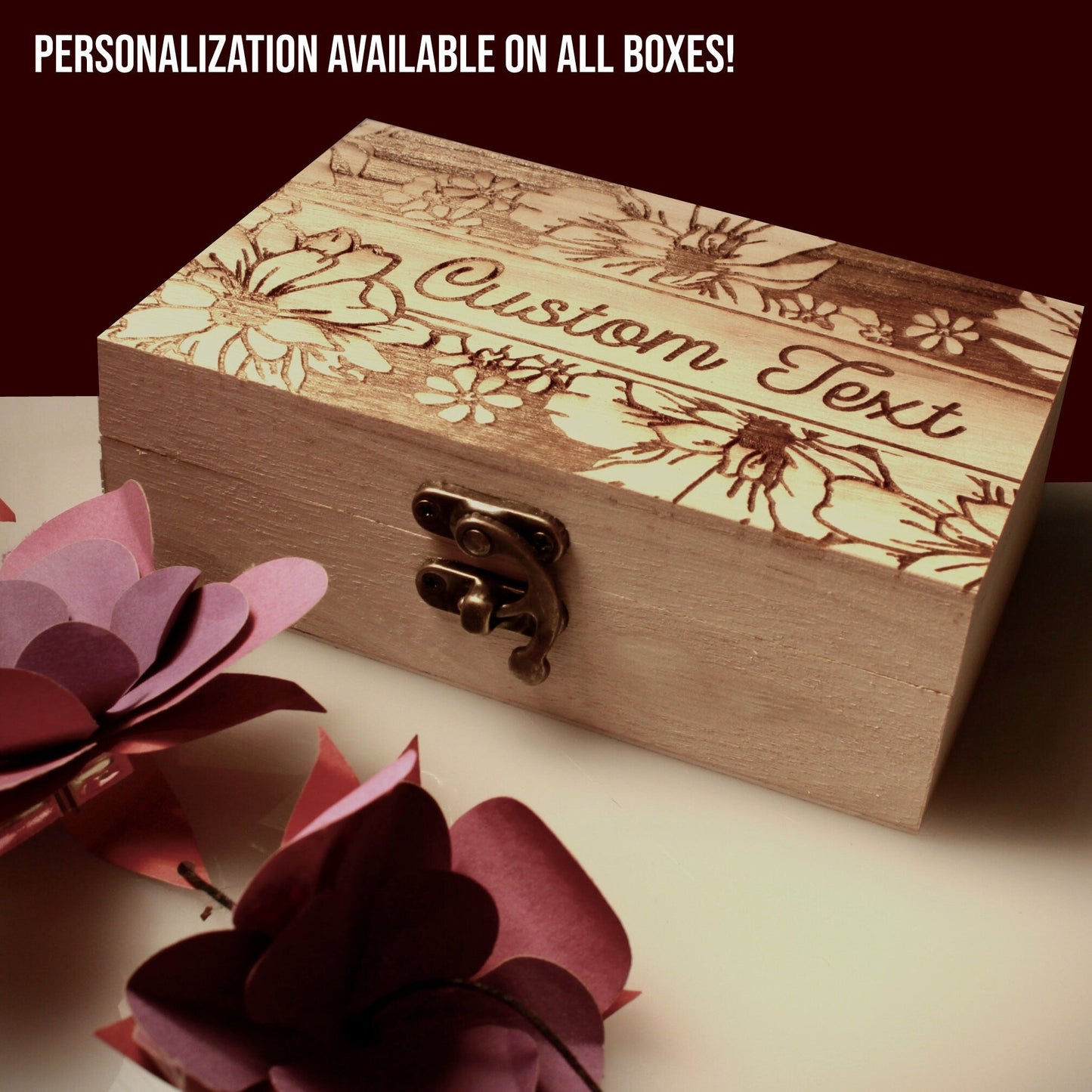 Flower Pattern Custom Text Jewelry Box - Arbo Engravings