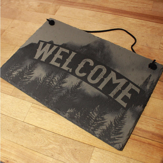 Foggy Mountain Slate Welcome Sign - Rustic Decor - Arbo Engravings