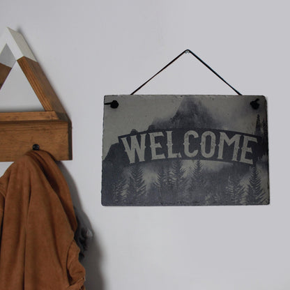 Foggy Mountain Slate Welcome Sign - Rustic Decor - Arbo Engravings