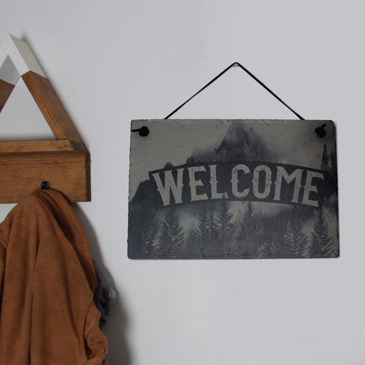 Foggy Mountain Slate Welcome Sign - Rustic Decor - Arbo Engravings