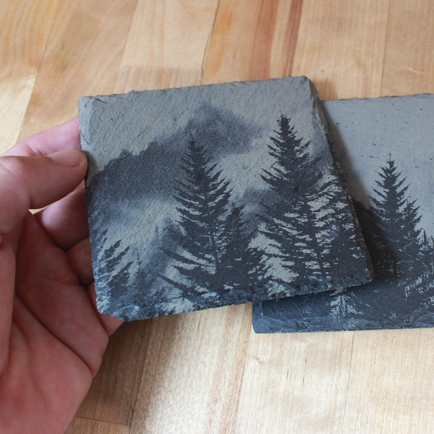 Foggy Mountains Slate Drink Coasters Gift Set - Arbo Engravings