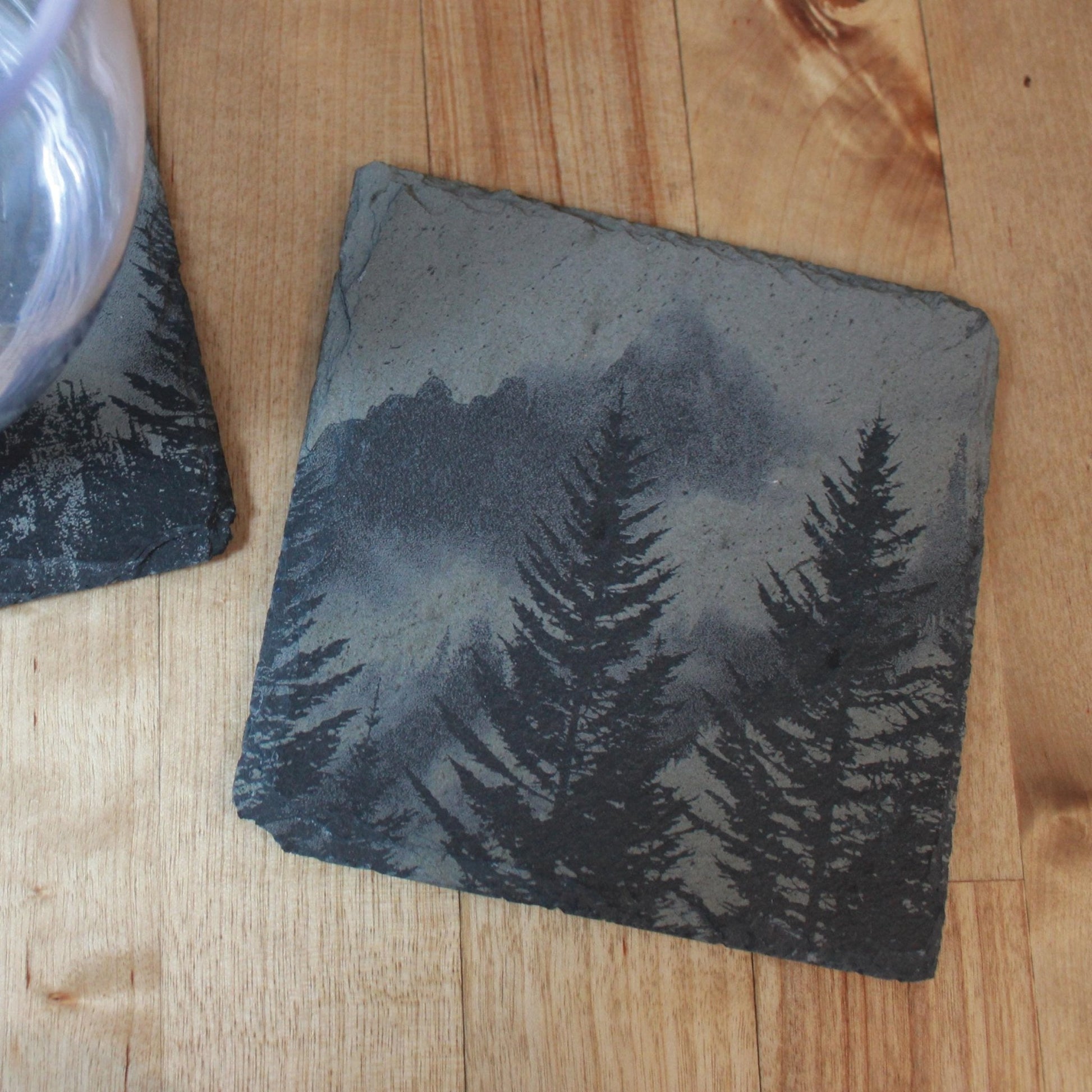 Foggy Mountains Slate Drink Coasters Gift Set - Arbo Engravings