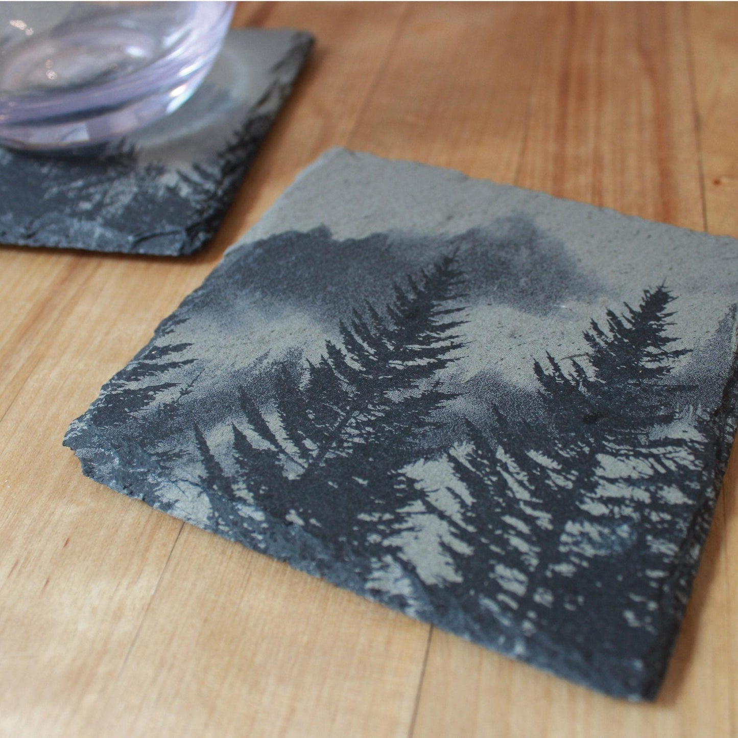 Foggy Mountains Slate Drink Coasters Gift Set - Arbo Engravings