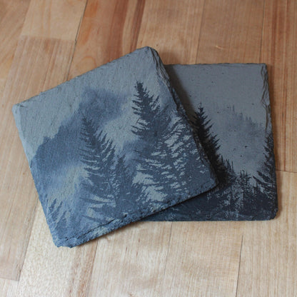 Foggy Mountains Slate Drink Coasters Gift Set - Arbo Engravings