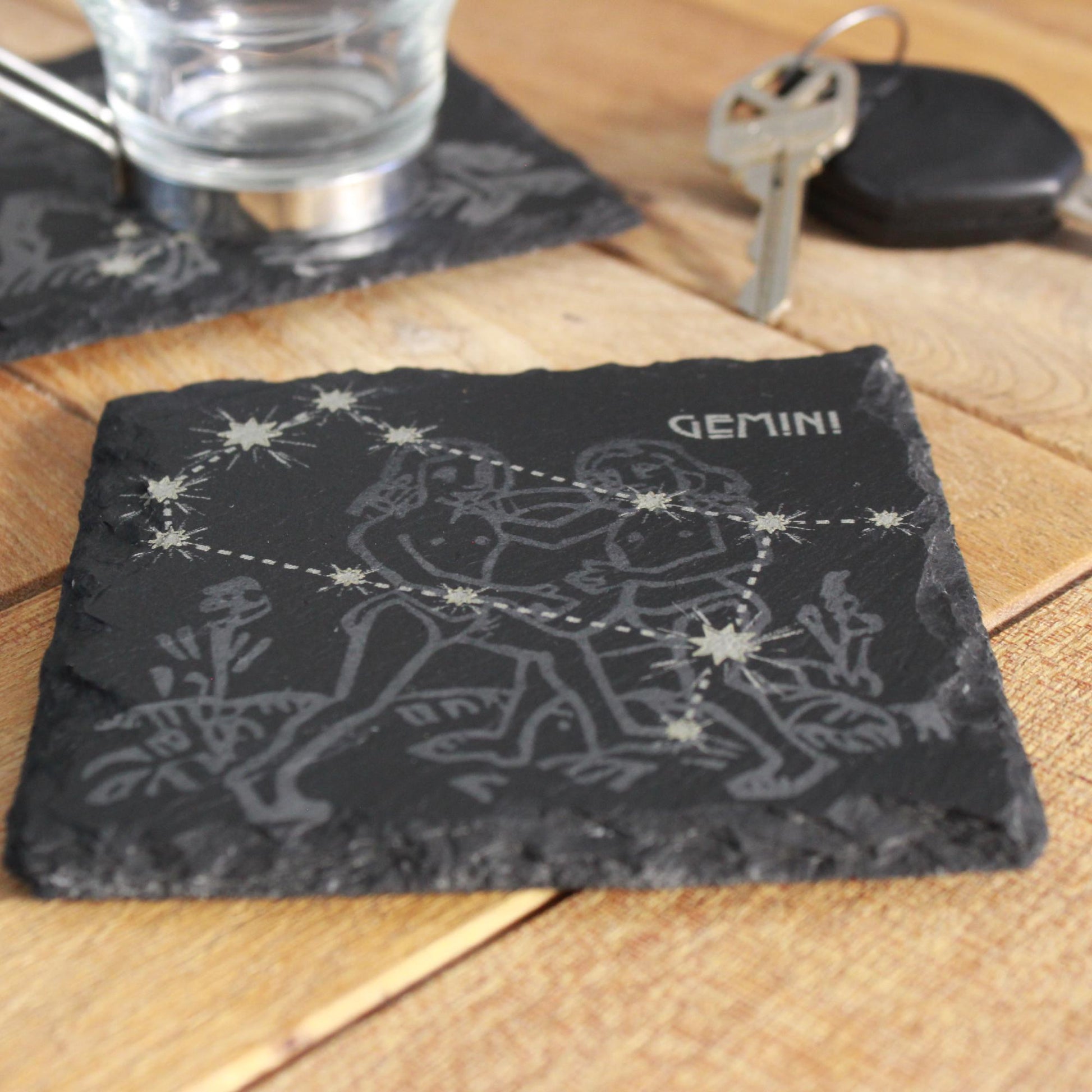 Gemini Slate Coaster - Astrological Zodiac Sign Gift with Twins Zodiac Sign - Horoscope Gift, New Age, Astrology Gift, Gemini Constellation - Arbo Engravings