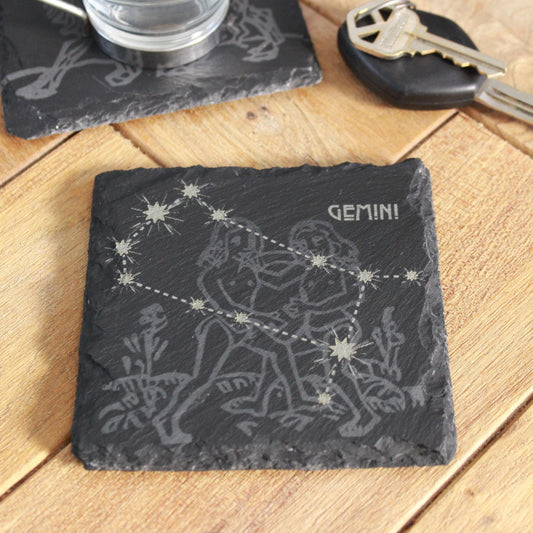 Gemini Slate Coaster - Astrological Zodiac Sign Gift with Twins Zodiac Sign - Horoscope Gift, New Age, Astrology Gift, Gemini Constellation - Arbo Engravings