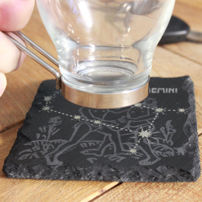 Gemini Slate Coaster - Astrological Zodiac Sign Gift with Twins Zodiac Sign - Horoscope Gift, New Age, Astrology Gift, Gemini Constellation - Arbo Engravings