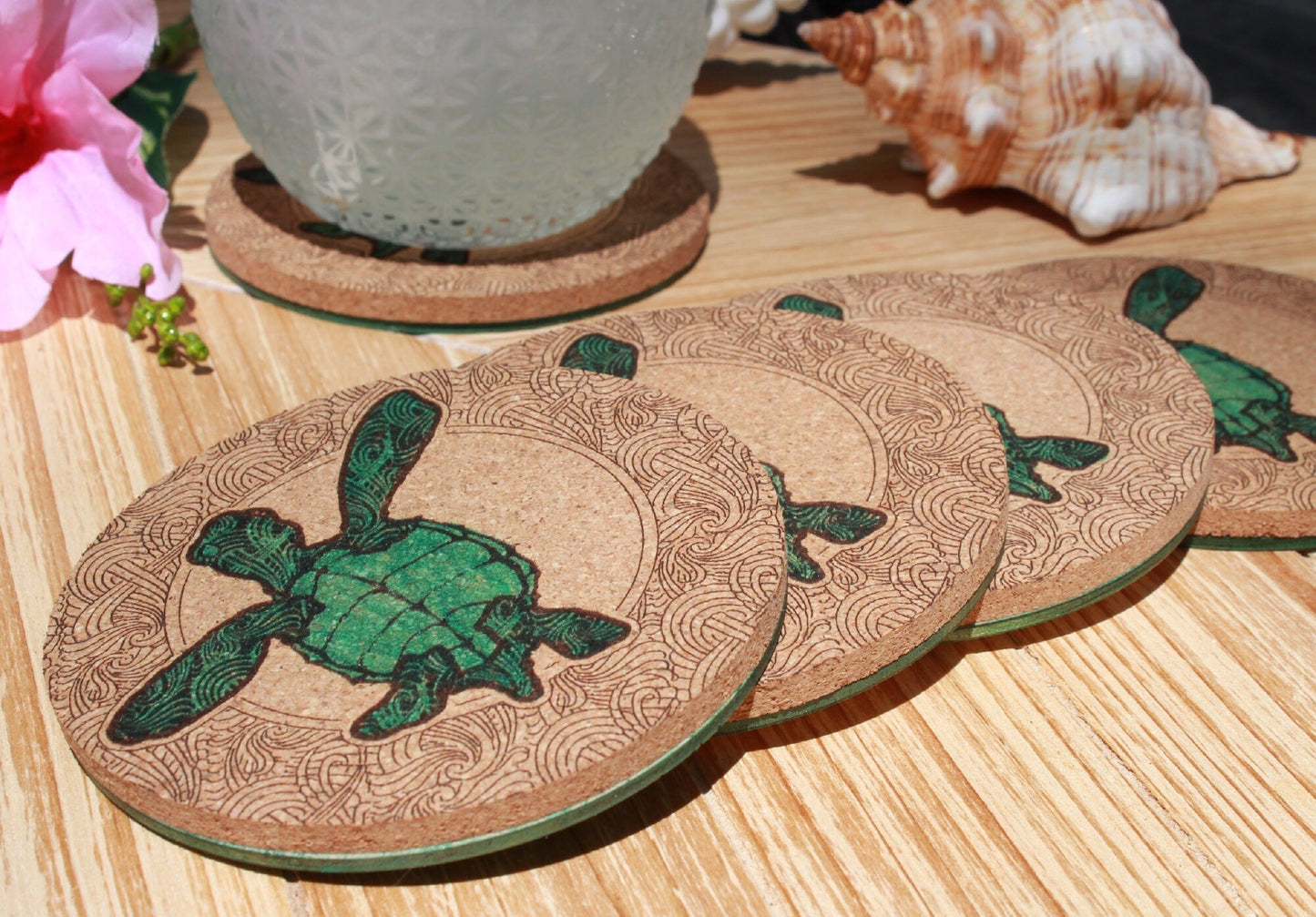 Hand - Painted Sea Turtle Coaster Set - Arbo Engravings