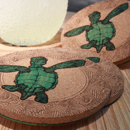 Hand - Painted Sea Turtle Coaster Set - Arbo Engravings