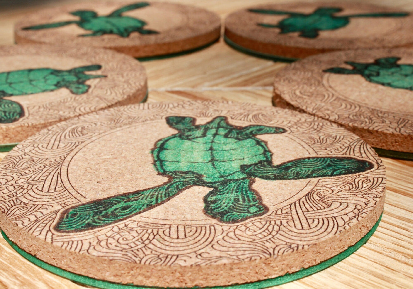 Hand - Painted Sea Turtle Coaster Set - Arbo Engravings