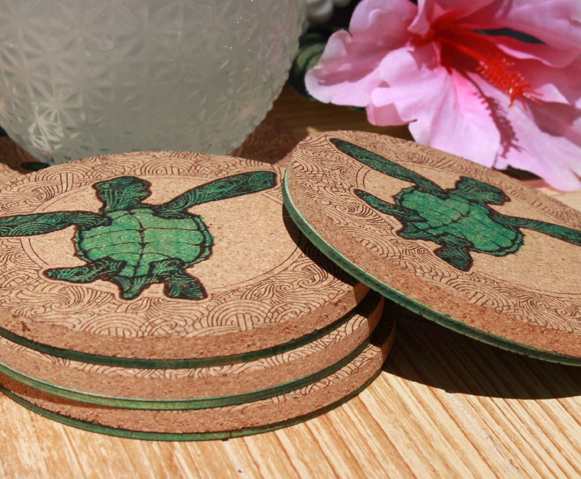 Hand - Painted Sea Turtle Coaster Set - Arbo Engravings