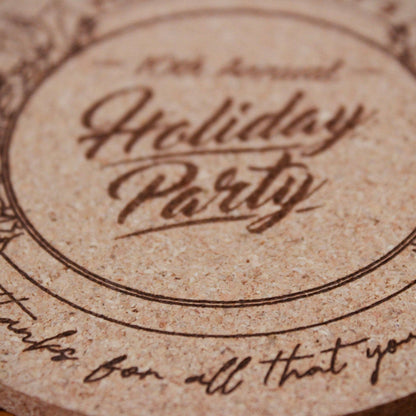 Holiday Party Custom Cork Coasters - Arbo Engravings